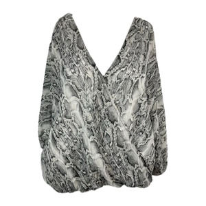 NWT Lovestitch Shirt Womens Sz S Gray Black Snake Print‎ Wrap Blouse Flowy